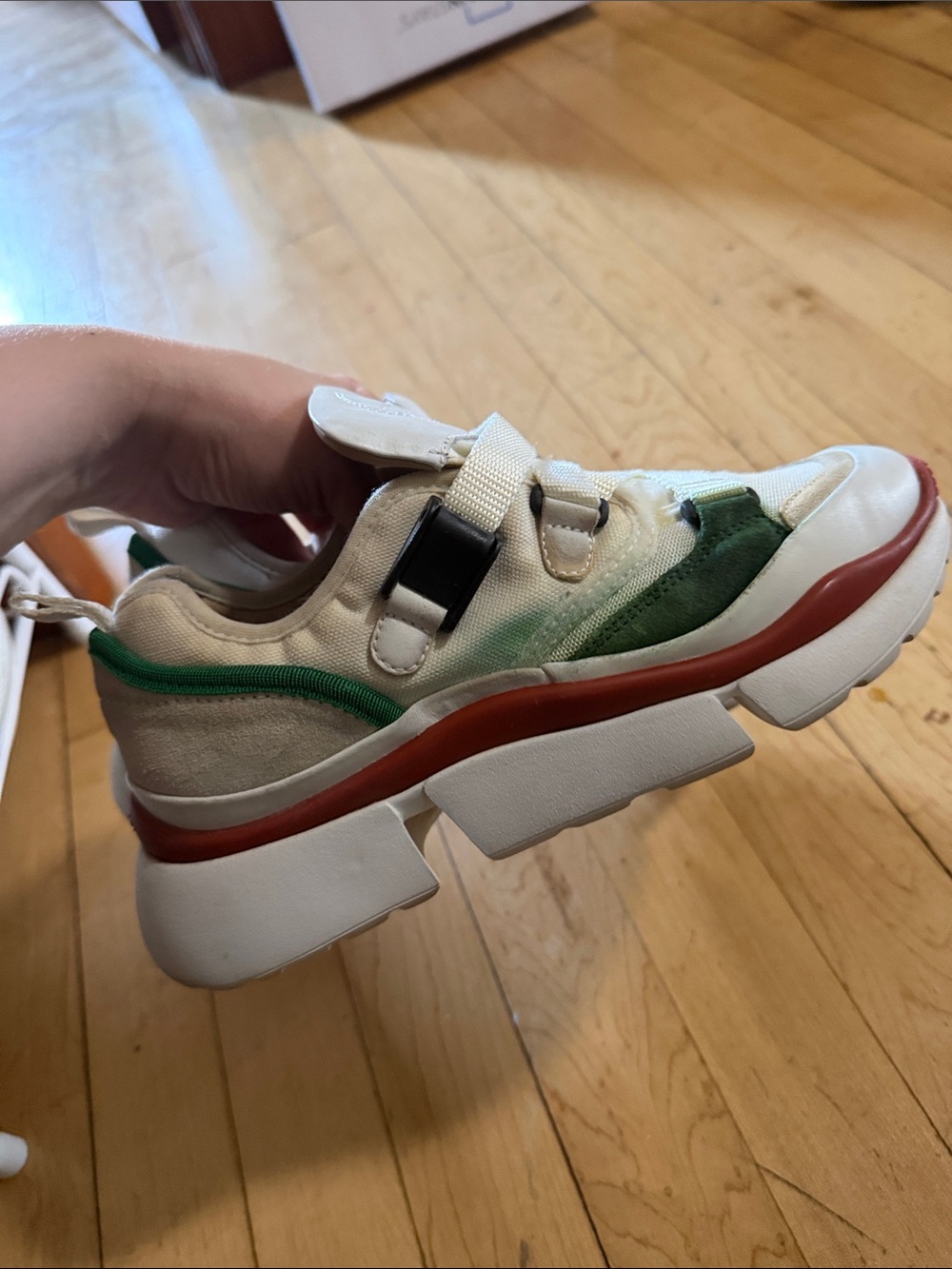Chloe Chunky Athletic Sneakers in Cream, Green and Brown